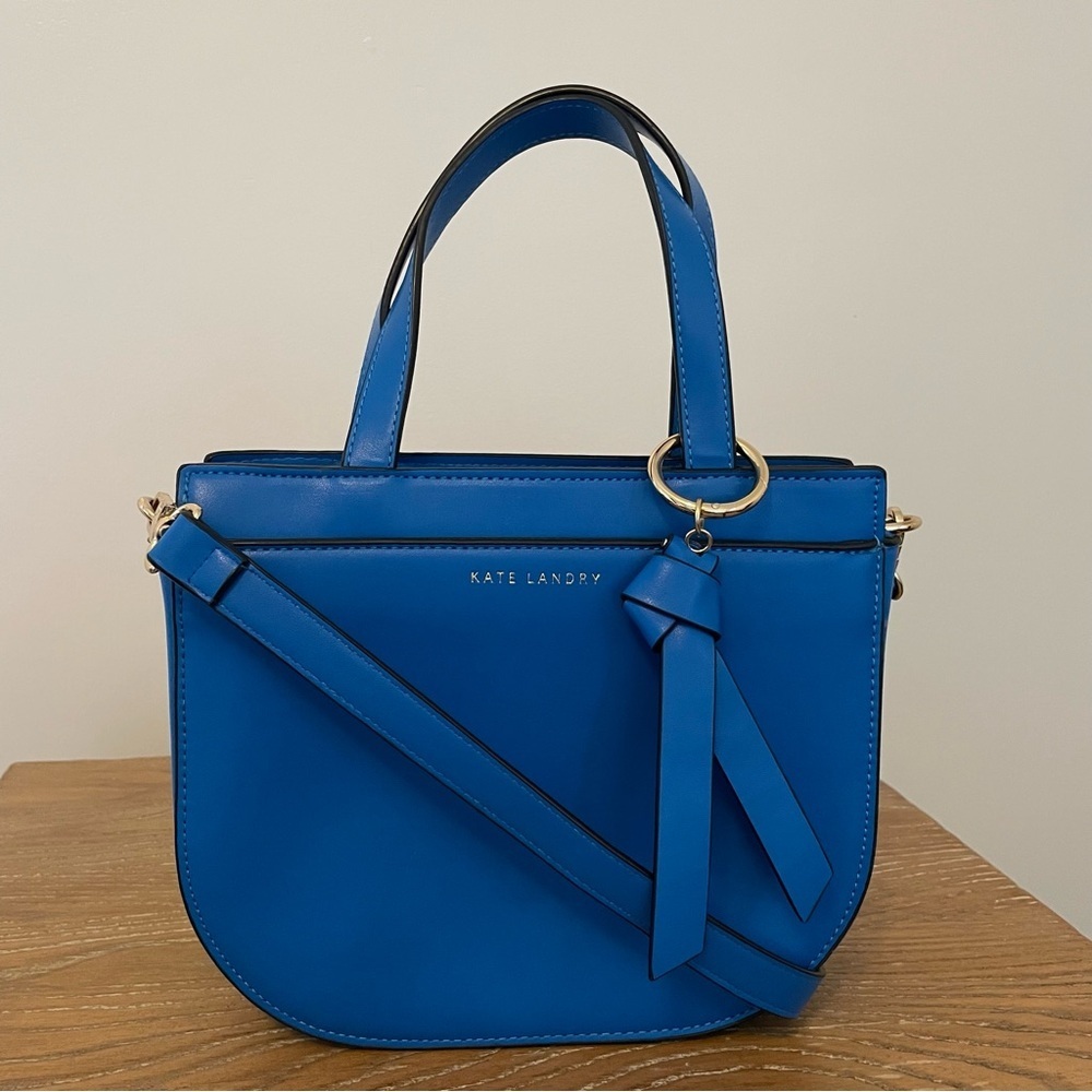 Kate Landry Blue and Gold Round Satchel Crossbody Handbag